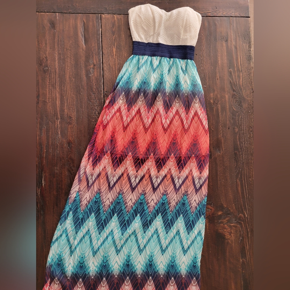 Strapless Chevron Maxi Dress